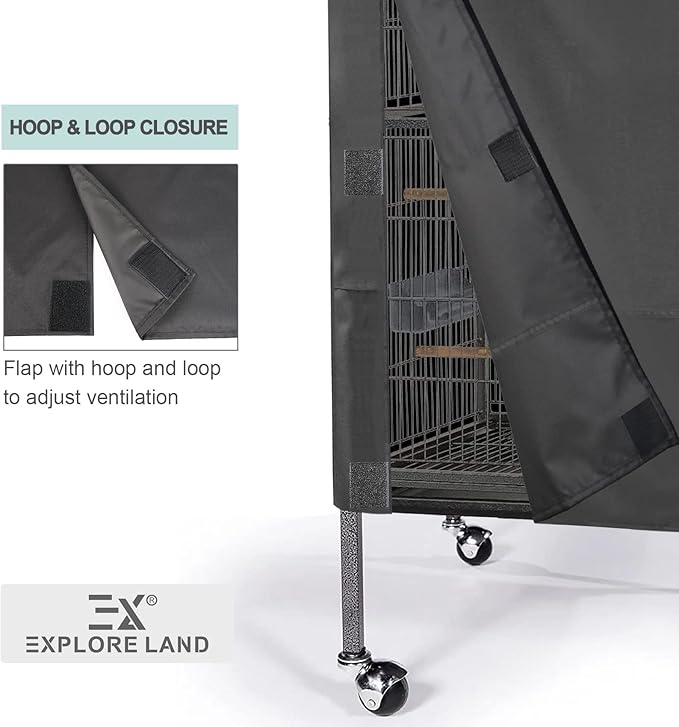 Explore Land Pet Cage Cover - Good Night Enclosure for Bird Critter Cat House to Small Animal Privacy & Comfort (Medium, Black)