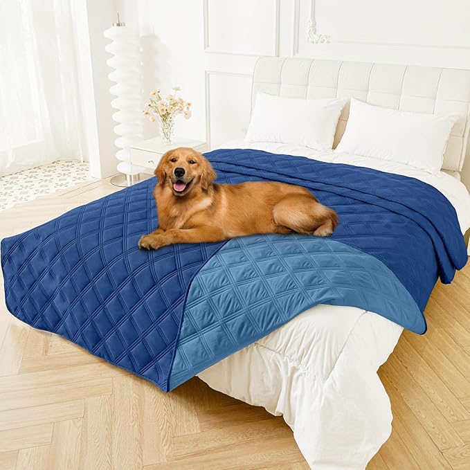 Smiry Waterproof Dog Bed Cover Blanket 82x120, Soft Reversible Pet Blanket, Washable Leakproof Cats Dogs Couch Cover for Sofa, Couch, Furniture, Navy/Blue