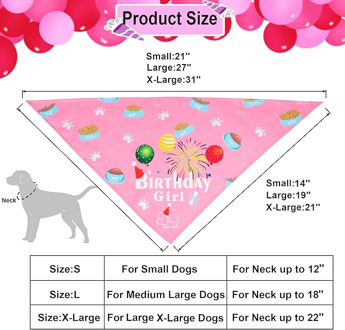 ADOGGYGO Dog Bandana Hat Set for Birthday Party Supply, Boy Girl Puppy Birthday Scarf for Small Dog (Small, Pink)