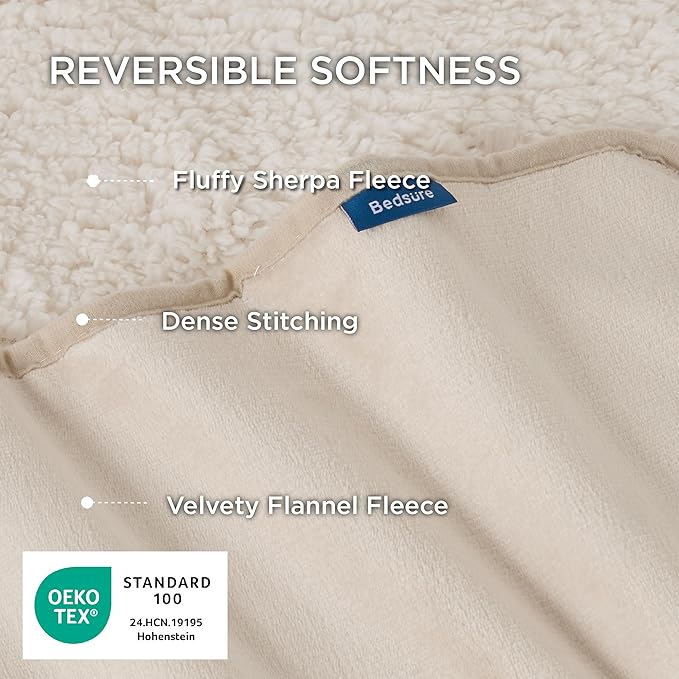 Bedsure Waterproof Dog Blankets for Extra Large Dogs - XL Cat Blanket Washable for Couch Protection, Sherpa Fleece Puppy Blanket, Soft Plush Reversible Throw-XL Furniture Protector, 50x70, Cream
