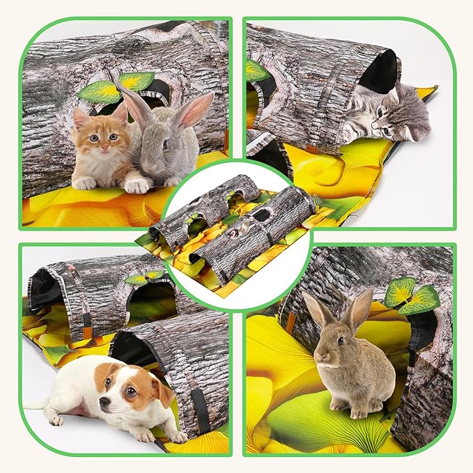Pet Activity Tunnels - Interactive Tree Trunk Cat Play Tunnel Tube center with Peek Holes, Pets Puzzle Hunt Chase Training Center for Kitten, Ferret,Hedge,Rabbits,Small Animals