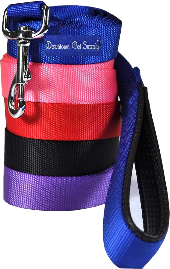 Downtown Pet Supply 2ft Heavy-Duty Dog Leash - Padded Comfort Handle & Stainless Steel Fastener - 0.75in Wide - Black