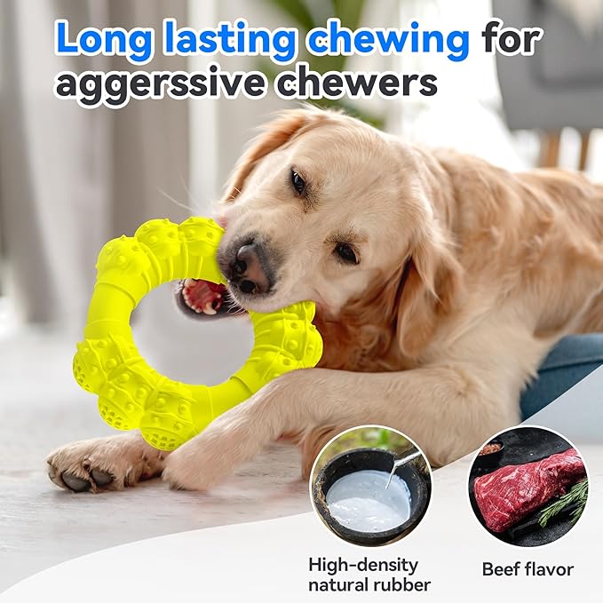 Indestructible Dog Chew Ring Toys for Aggressive Chewers, Super Chewer Dogs Toy for Medium Large Dogs, Puppy Teething Rings for Relax, Interactive Dog Toy, Heavy Duty Teething Toys