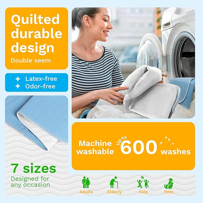 GREEN LIFESTYLE Washable Underpads - Large Bed Pads for use as Incontinence Bed Pads, Reusable Pet Pads, Great for Dogs, Cats, Bunny, Seniors Bed Pad (Pack of 4 - 30x34)
