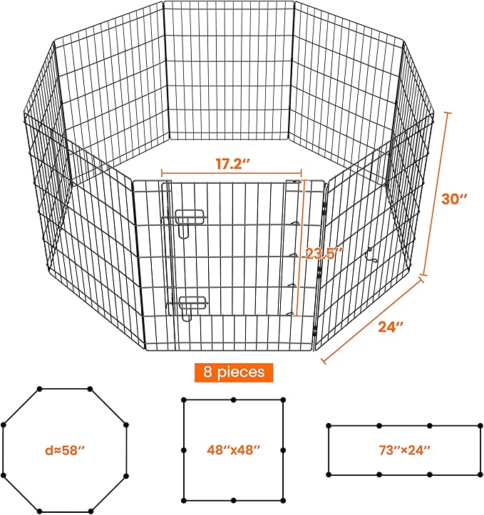 Yaheetech 30" High 8 Panel Foldable Metal Dog Exercise Pen Pet Playpen Dog Fence Outdoor & Indoor Use for Small Animals with Door Black