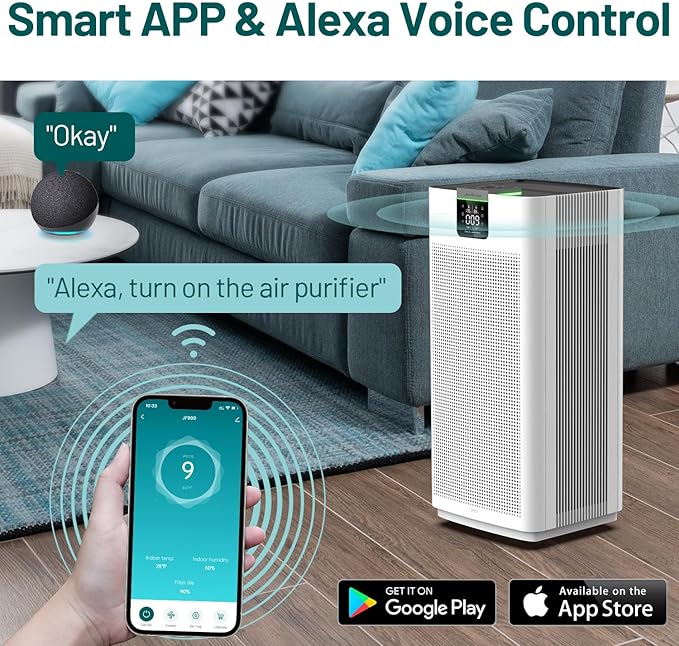 Jafända Air Purifiers for Home Office 4575 ft², APP & Alexa, Ture HEPA 13 Activated Carbon Air Filter, Air Cleaner for Large Room Remove 99.97% Dust Pollen Smoke Pet Dander Allergies Mold Odors VOCs