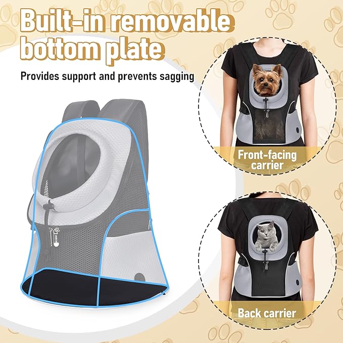 WOYYHO Pet Dog Carrier Backpack Small Dog Front Backpack Ventilated Mesh Dog Travel Back Pack with Safety Belt for Travel Hiking Cycling Outdoor Adventures (Size M: 5-9 lbs, Grey)