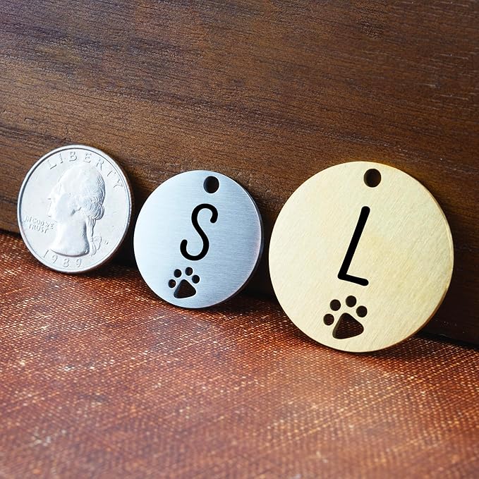 Ultra Joys Dog Tags Personalized for Pets - Hollow Paw Custom Pet ID Tag - Engraved Dog Tag for Small, Large Dogs - Large Round in Silver