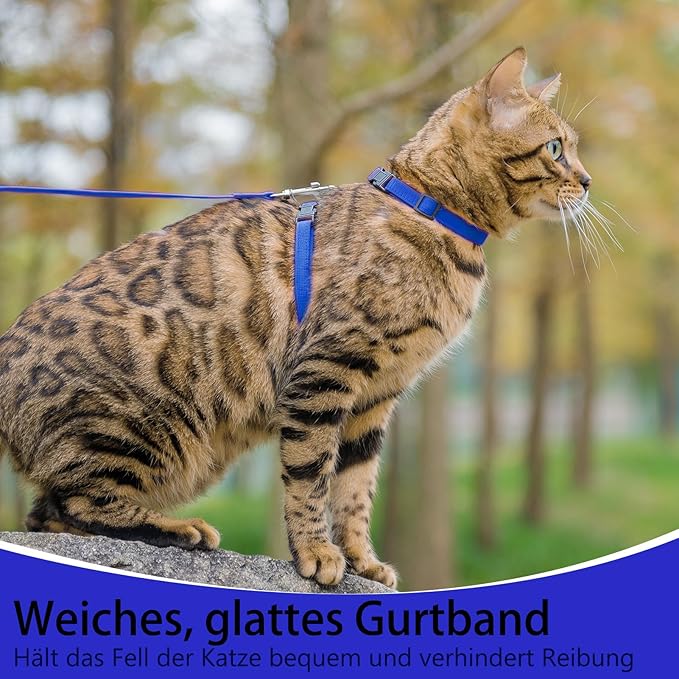 PUPTECK Adjustable Cat Harness and Leash Set Escape Proof Kitten Strap Collar for Walking Travel, Blue