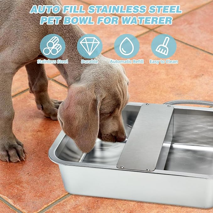 3 Gallon Automatic Dog Water Dispenser, Large Dog Water Bowl Dispenser for Outdoor, Stainless Steel Pet Bowl for Waterer Auto Fill Pet Waterer for Livestock Dogs Cats Chicken Fit 3/4'' GHT Faucet