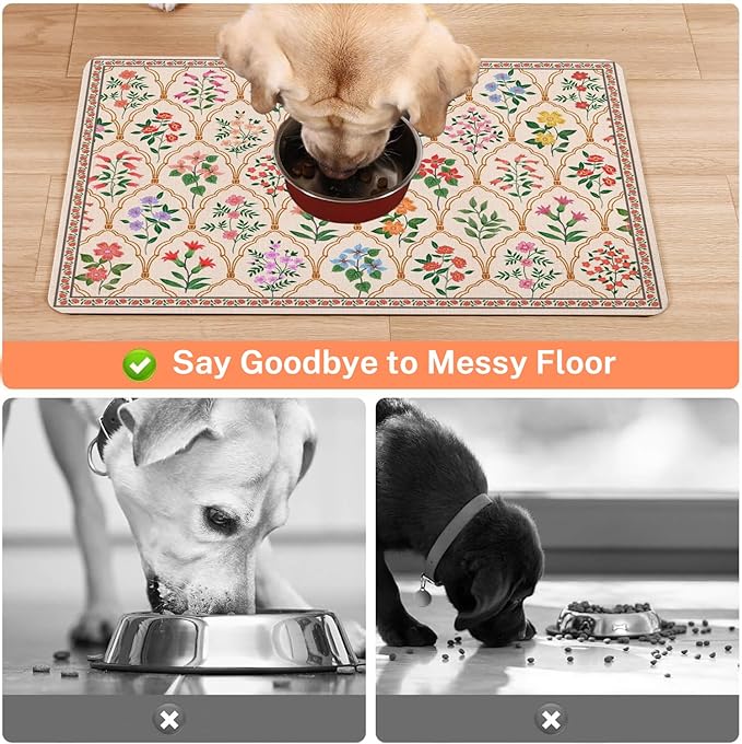 Absorbent Pet Dog Bowl Mat for Food and Water, Pet Cat Food Feeding Mat with Non Slip Rubber Backing, Dog Food Mats for Floors Waterproof, 17"x30"