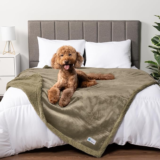 PetAmi Waterproof Dog Blanket for Queen Bed Large XL Dog Throw for Couch Cover Leakproof Furniture Protection, Sherpa Fleece, Reversible Soft Washable 90x90 Taupe Taupe
