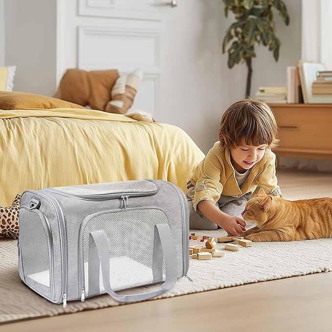 Cat Carrier Soft for Pets Up to 15 Lbs, Cat Travel Bag Soft-Sided with Padded Shoulder Strap, Pet Dog Carriers for Small Dogs Travel Puppy Carry Airline Approved, Grey
