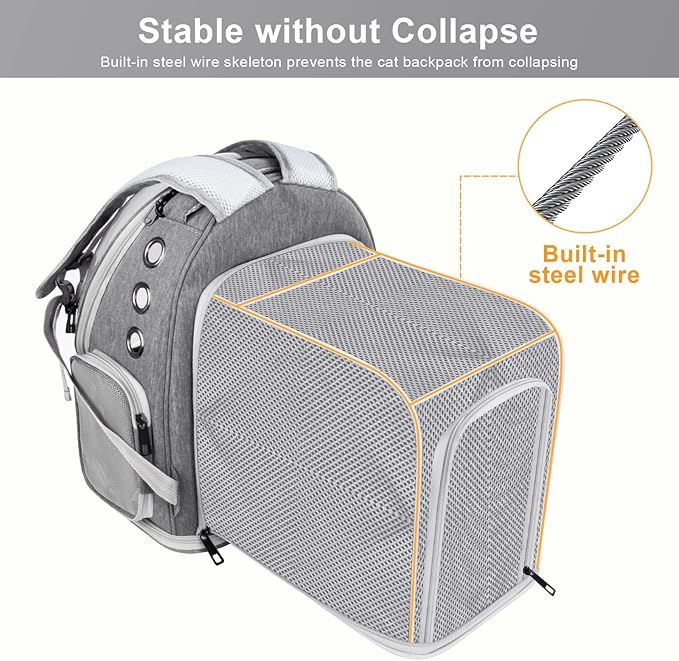 Breathable Cat Bubble Backpack Large Space Pet Carrier Backpack Expandable for Kitty Dog, Foldable Airline Approved Cat Backpack, Transparent PetTravel Backpack Up to 20 lbs (Green) (Grey)