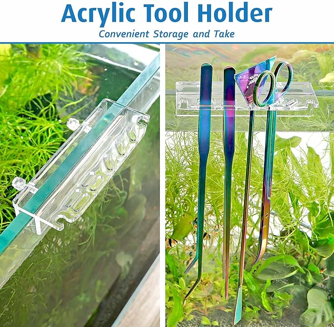 hygger 6-in-1 Long Aquarium Aquascaping Tools Kit, Color Stainless Steel Premium Aquatic Plant Tweezers Scissors Spatula Kit Comes with 1 Tool Holder and 1 Cleaning Cloth, for Fish Tank Starters