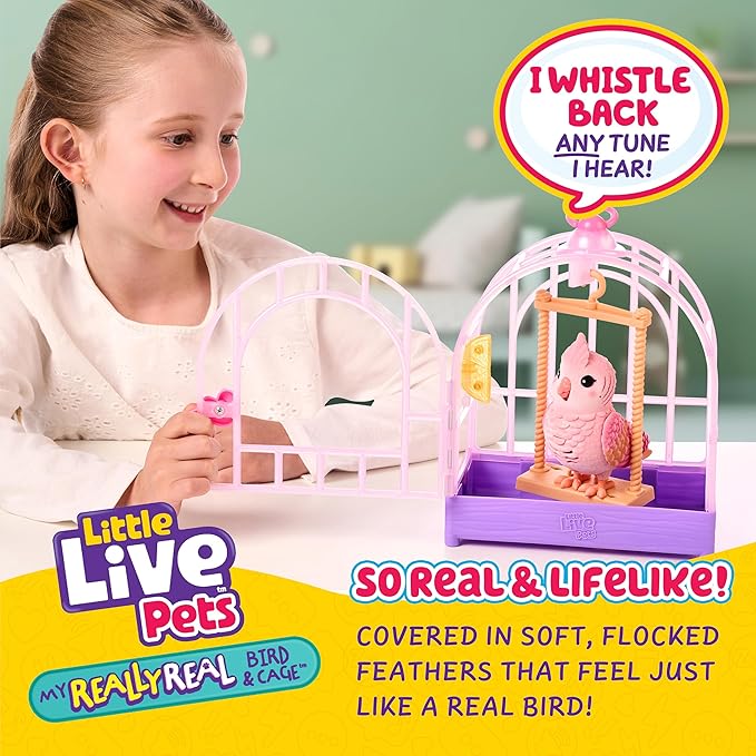 Little Live Pets My Really Real Talking Bird Toy & Cage - Rosie, Interactive Voice Repeating Toy, 20+ Sounds & Reactions, Talking Toys for Kids 5-7