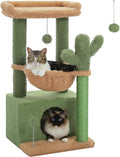 PEQULTI 4-in-1 Cactus Cat Tree, 33'' Cat Tower for Indoor Cats with Large Condo, Cat Scratching Post for Cats with Deep Hammock& Cozy Top Perch,Green