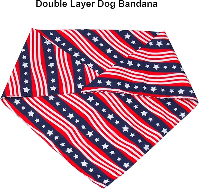 PTDECOR American US Flag Dog Bandana 4th of July Dog Bandanas Reversible Triangle Bibs Scarf for Medium and Large Dogs (Style 1, Large)