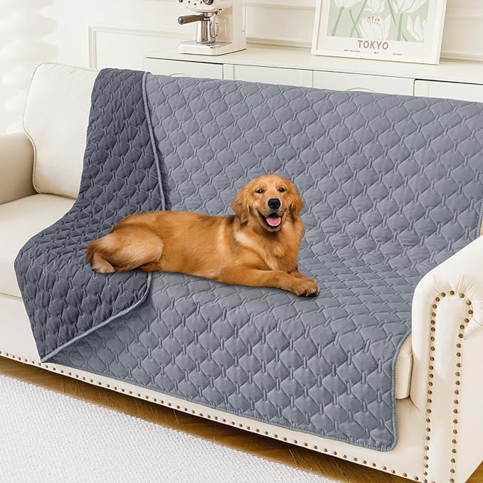 Smiry Waterproof Dog Bed Cover Blanket, Soft Reversible Pet Blanket, Washable Leakproof Cats Dogs Couch Cover for Sofa, Couch, Furniture (68x82 Inch, Grey/Dark Grey)