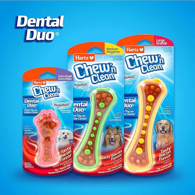 Hartz Chew 'n Clean Dental Duo Dog Treat & Chew Toy, Color Varies, Large, 3 Pack