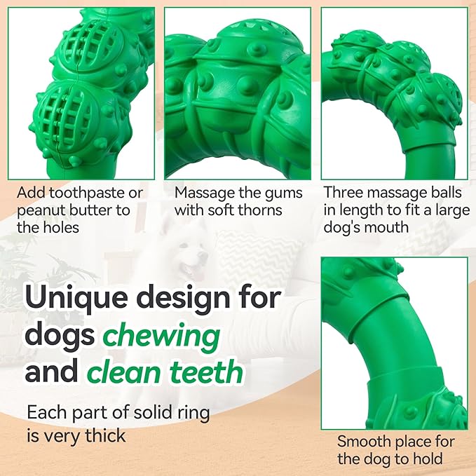 Indestructible Dog Chew Toys for Aggressive Chewers, Super Dog Chewer Toys for Medium Large Dogs, Interactive Dogs Ring Toy, Heavy Duty Teething Toys