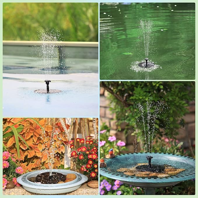 AISITIN Solar Bird Bath Fountain Pump, Solar Fountain Pump for Bird Bath with 6 Nozzles, Solar Powered Water Fountain Pump for Garden, Ponds, Pool, Fish Tank and Outdoor, 1.5W, 1.5W-New