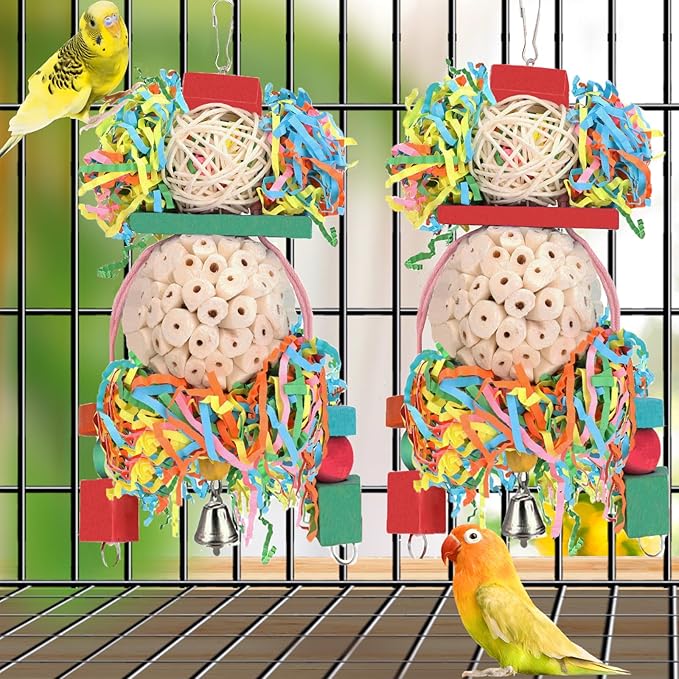 BBjinronjy Bird Toys,2PCS Hanging Natural Soft Sola Ball Beak Chew Shred Forage Toys for Parrots,Cockatiel,Conure,Love Birds,Parakeets,Budgie and Other Small Birds