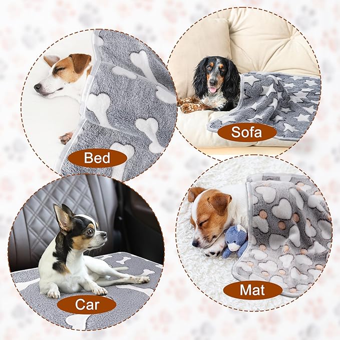 1 Pack 3 Blankets Super Soft Fluffy Premium Fleece Pet Blanket Flannel Paw Printed Throw for Dog Puppy Cat (Large 41x31'', Star, Bone, Love)