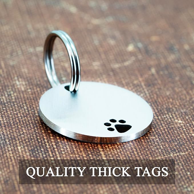 Ultra Joys Dog Tags Personalized for Pets - Hollow Paw Custom Pet ID Tag - Engraved Dog Tag for Small, Large Dogs - Large Round in Silver