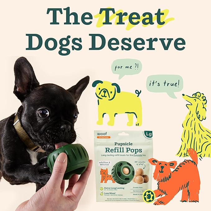 WOOF Pupsicle Refill Pops - Low-Mess Dog Snacks - with Peanut Butter and Beef - Dog Treats - Long Lasting - Large Pops - 7 Count