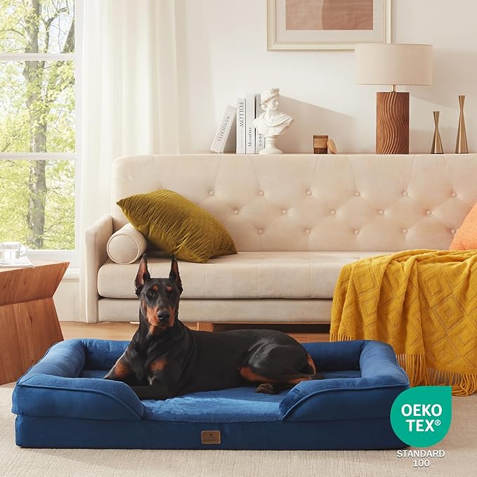 Bedfolks Orthopedic Dog Bed, Waterproof Dog Sofa Bed for Extra Large Dogs, Egg Foam Pet Couch Bed with Removable Washable Cover and Nonslip Bottom, Navy Blue