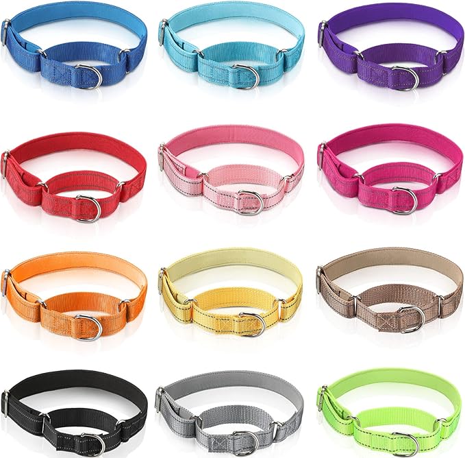 Cunno 12 Pcs Martingale Collar for Medium Dogs Reflective Dog Collar with Durable Metal Buckle Adjustable Nylon Pet Prevent Slipping Out for Pupplies, 12 Colors(Large)