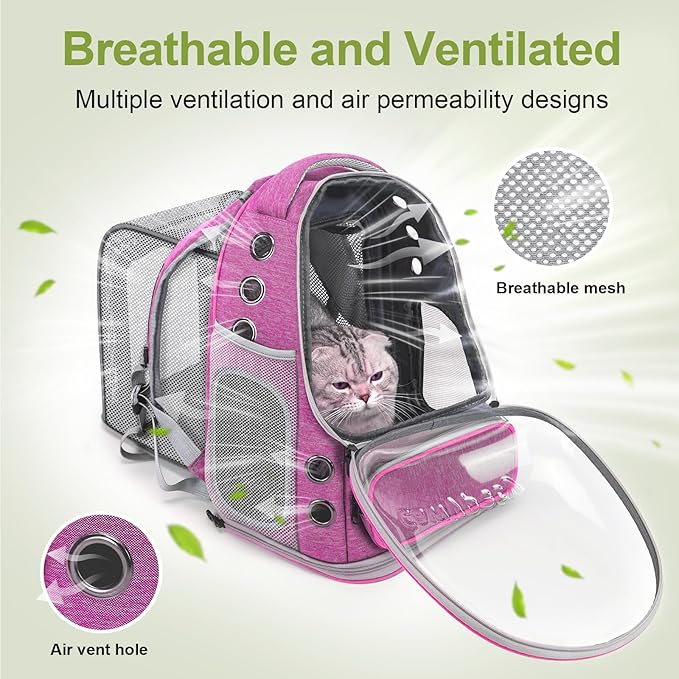 Expandable Cat Backpack,Cat Bubble Backpack Carrier for Carrying Cats, Pets and Small Dogs,Airline-Approved,Designed for Travel, Hiking, Walking,Car （Pink