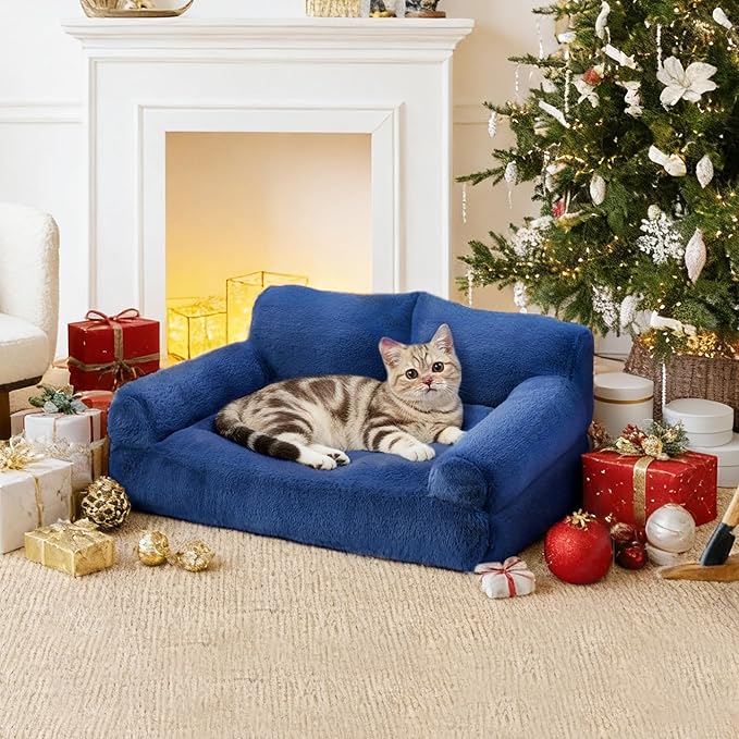 Cat Beds for Indoor Cats, Cat Couch Bed, Cute Cats Sofas for Pets, Small Dog Sofas & Chairs with Removable Washable Cover, Plush Soft Pet Furniture for 10lbs Small Dogs & Cats(Navy Blue)