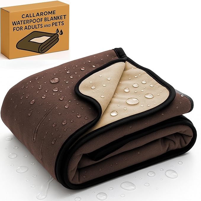 Waterproof Blanket for Bed or Couch – Soft and Leakproof Waterproof Throw Blanket, Water Proof & Stain Resistant Easy to Clean Throw Blanket Cover for Adults or Pets, Reversible Brown 80”x90”