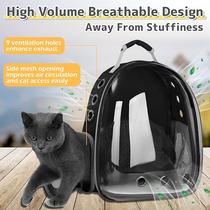 Cat Backpack Carrier Bubble Bag, Transparent Space Capsule Pet Carrier Dog Hiking Backpack, Small Dog Backpack Carrier for Cats Puppies Airline Approved Travel Carrier Outdoor Use Black