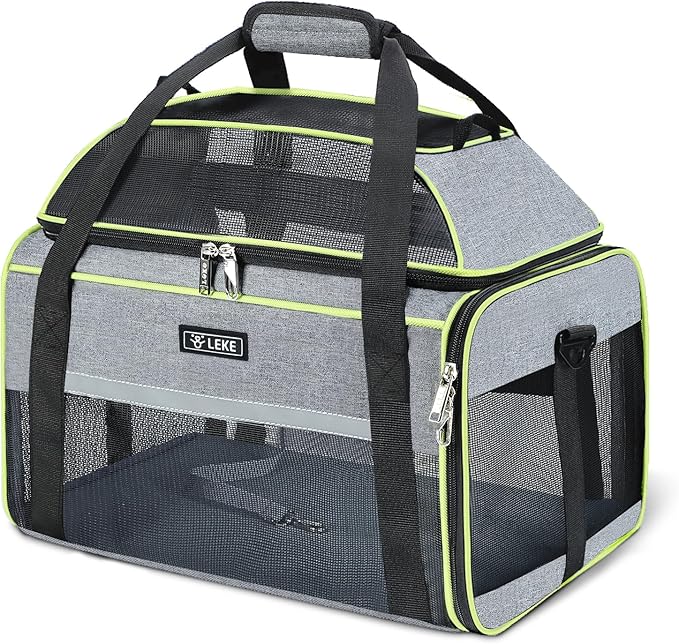 Lekereise Top-Expandable Pet Carrier 18x13x9.5 Inch Southwest Frontier Airline Approved Soft Sided Underseat to 15lbs Travel Carriers for Small Cats Dogs with Locking Safety Zippers Anti-Scratch Mesh