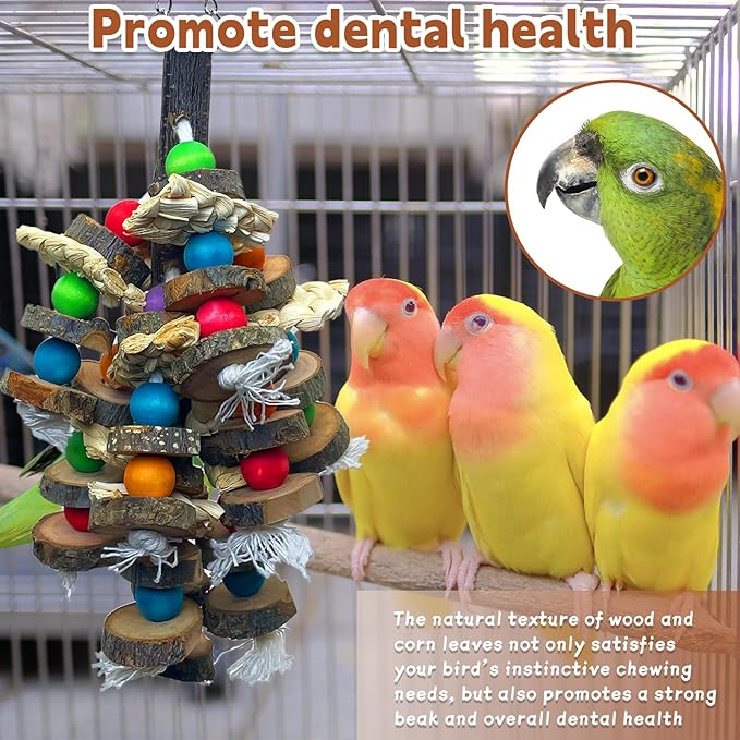 PINVNBY Bird Toys Parrot Toys, Natural Wood Bird Chewing Toys, Parakeet Hanging Toys for African Grey Macaws Cockatoos Eclectus Amazon Small and Medium-Sized Parrot