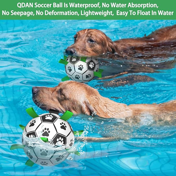 QDAN 2 PCS Dog Toys Soccer Ball Set with Straps, Interactive Dog Toys for Tug of War, Puppy Birthday Gifts, Dog Water Toy, Durable Dog Balls for Medium & Large Dogs（6 & 8 Inch）