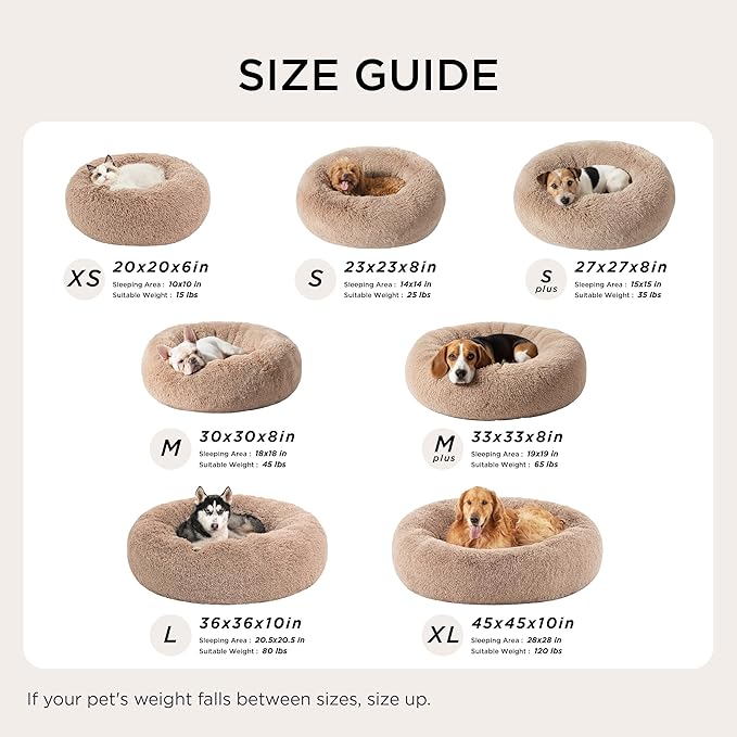 Bedsure Calming Cat Beds for Indoor Cats - Small Cat Bed Washable 20 inches, Anti-Slip Round Fluffy Plush Faux Fur Pet Bed, Fits up to 15 lbs Pets, Navy