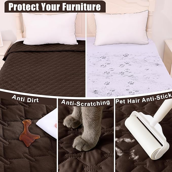 Smiry Waterproof Dog Bed Cover Blanket, Soft Reversible Pet Blanket, Washable Leakproof Cats Dogs Couch Cover for Sofa, Couch, Furniture (82x120 Inch, Chocolate/Dark Grey)