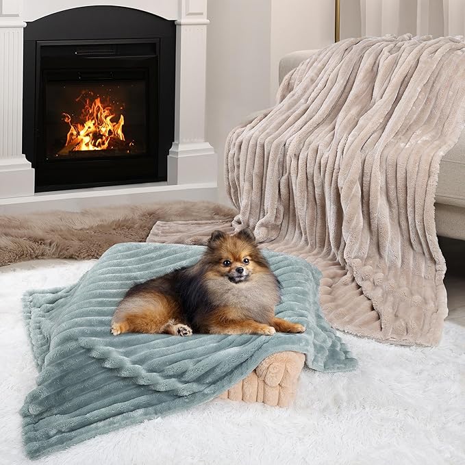 Waterproof Dog Blanket, Soft Fleece Blanket for Couch Protector, Reversible Pet Blankets Furniture Protector Cover for Small Medium Large Dogs Cats (Green, 60"x80")
