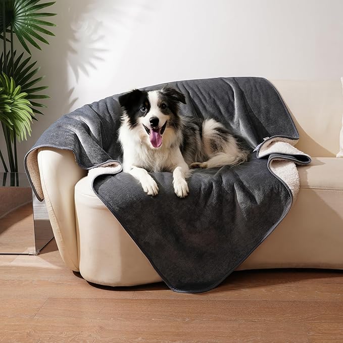 Sunheir Waterproof Dog Blankets for Medium Dogs - Puppy Blanket Washable for Couch Protection, Soft Sherpa Fleece Cat Throw Blanket to Prevent Urine Leaks & Protects Furniture 30"X 40", Grey