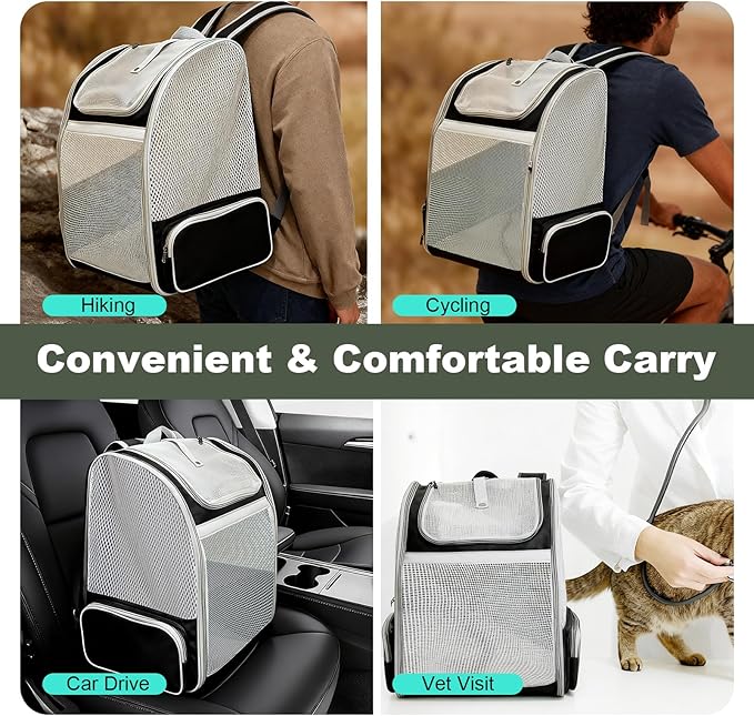halinfer Backpack to Carry Cat and Small Puppy up to 16 Pounds, Breathable Pet Carrier to Transport Kitten Rabbit to Vet Visit Bag, Airline Approved Collapsible Expandable Black