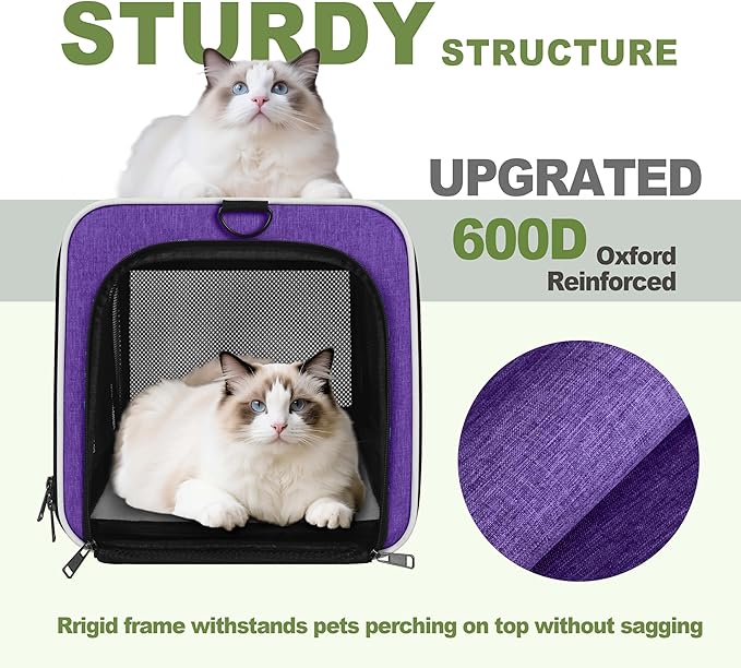 Per Carrier for Cat 18x11x11 Inch FAA Complaint, Kitten Taxi Top Load Soft Cloth Bag, Small Animal Portable in Cabin Crate Shih Tzu Dog Kennel Carry Case, 4-Sided-Ventilated Kitty Purse Purple