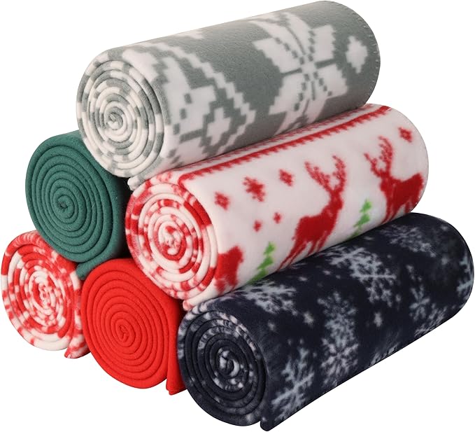 Fleece Throw Blankets Bulk Fleece Blankets for Christmas Wholesale Lightweight Warm Soft for Pet Bed Sofa Couch Office All Seasons Assorted 50x60 Inches Pack of 6