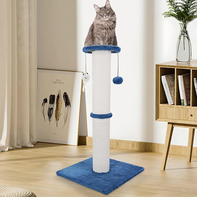 Cat Scratching Post 34 Inches Heavy Duty and Thicker Cat Scratching Post Sisal Rope with Hanging Ball and Mice Scratching Post for Indoor Cats and Adult(Navy Blue)