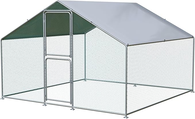Large Chicken Coop, Chicken Coops for 10 Chickens, Chicken Runs for Yard with Water Poof & UV Resistance Cover, Spire Roof Chicken Coop Run with Double Lockable Doors for Outdoor Backyard