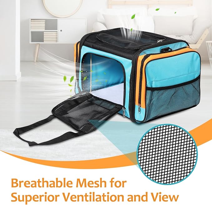 Discala Large Cat Carrier, Pet Carrier, Dog Carrier for Small Dogs, Cat Carrier Soft, Collapsible Large Pet Carrier for Traveling Indoor and Outdoor Uses - Blue 20"x13"x13"