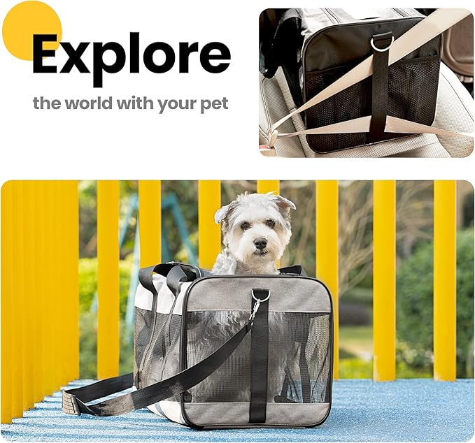 Cat Carrier Airline Approved, Soft-Sided Dog Carrier with Inner Safety Leash, Pet Transport Carrier for Small-Medium Cats Puppies up to 15 Lbs, Collapsible Travel Kitten Carrier Bag -Purple M